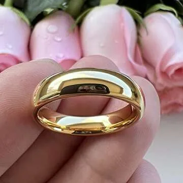 iTungsten 5mm 18K Gold Tungsten Carbide Rings for Women Men Wedding Bands Classic Domed Polished Shiny Comfort Fit