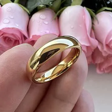 iTungsten 5mm 18K Gold Tungsten Carbide Rings for Women Men Wedding Bands Classic Domed Polished Shiny Comfort Fit