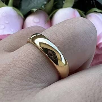 iTungsten 5mm 18K Gold Tungsten Carbide Rings for Women Men Wedding Bands Classic Domed Polished Shiny Comfort Fit