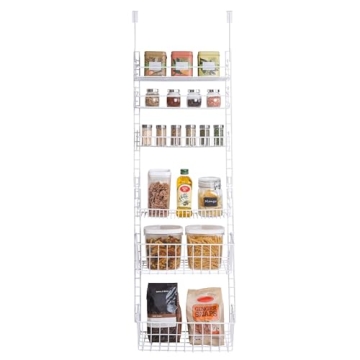 Smart Design Over The Door Adjustable Pantry Organizer Rack with 6 Adjustable Shelves - Steel Metal ...