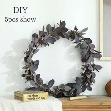 dallisten 5Pcs Silk Artificial Eucalyptus Stems, 3ft Tall Fake Eucalyptus Leaves Stems, Greenery Plants Flowers Arrangement Decorations for Wedding Party Floor Vase Home Boho Decor (5, Purple)