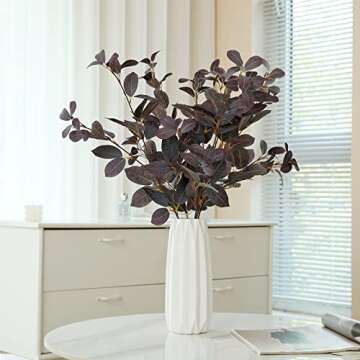 dallisten 5Pcs Silk Artificial Eucalyptus Stems, 3ft Tall Fake Eucalyptus Leaves Stems, Greenery Plants Flowers Arrangement Decorations for Wedding Party Floor Vase Home Boho Decor (5, Purple)