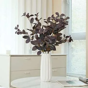 dallisten 5Pcs Silk Artificial Eucalyptus Stems, 3ft Tall Fake Eucalyptus Leaves Stems, Greenery Plants Flowers Arrangement Decorations for Wedding Party Floor Vase Home Boho Decor (5, Purple)