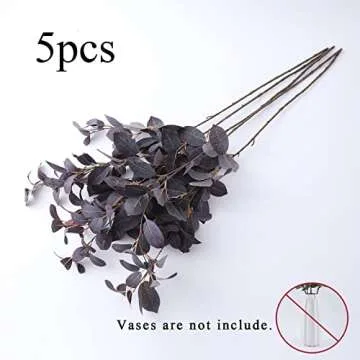 dallisten 5Pcs Silk Artificial Eucalyptus Stems, 3ft Tall Fake Eucalyptus Leaves Stems, Greenery Plants Flowers Arrangement Decorations for Wedding Party Floor Vase Home Boho Decor (5, Purple)