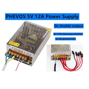 DC 5V 12A Power Supply, PHEVOS AC 110/120 to DC 5V Universal Switching Transformer Adapter for Raspb...