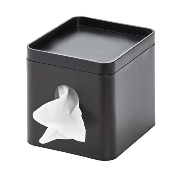 iDesign Cade Tissue Box Cover with Tray, Matte Black, Stylish & Functional
