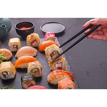 GLAMFIELDS Reusable Chopsticks Japanese Natural Wooden 5 Pairs Classic Style Lightweight Hand-Carved Safe Chop Sticks 8.8 Inch/22.5cm Gift Set