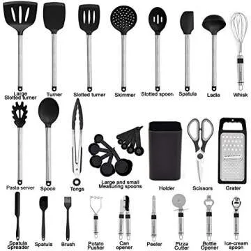 Kitchen Utensil Set-Silicone Cooking Utensils-33 Kitchen Gadgets & Spoons for Nonstick Cookware-Sili...