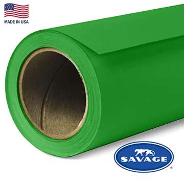 Savage Seamless Paper Photography Backdrop - Color #46 Tech Green, Size 53 Inches Wide x 36 Feet Lon...