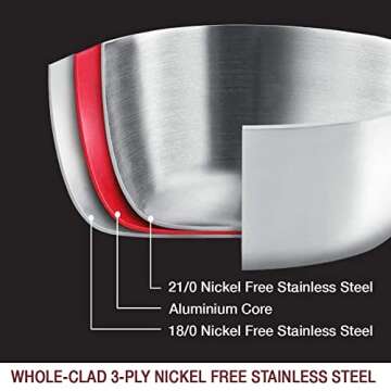 HOMICHEF 14-Piece Nickel Free Stainless Steel Cookware Set Whole-Clad 3-Ply - Mirror Polished Pots A...