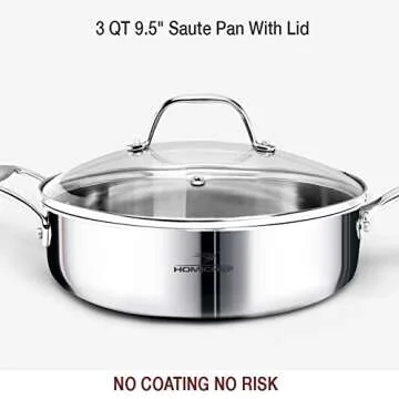 HOMICHEF 14-Piece Nickel Free Stainless Steel Cookware Set Whole-Clad 3-Ply - Mirror Polished Pots And Pans Set - Healthy Cookware Set With Steamer - Non-Toxic Induction Cookware Sets