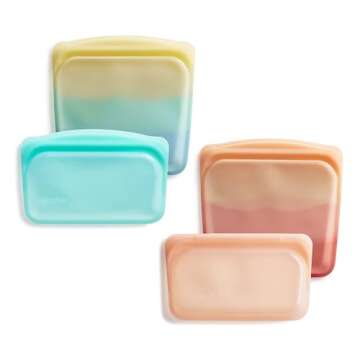 Stasher Premium Silicone Reusable Food Storage Bags, 4-Pack, Endangered Seas | Multi-Use Food Storag...