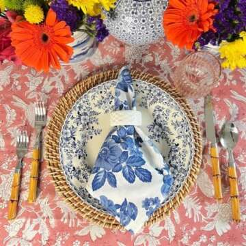 CPC Tablecloth 100% Cotton 60x90 Inch Indian Block Print Rectangle Table Cover, Washable Table Cloth...