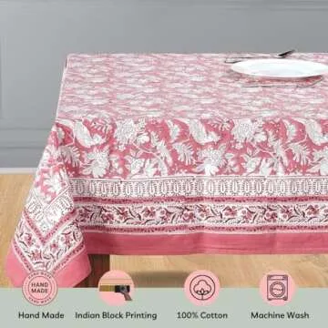 CPC Cotton Tablecloth 60x90 Inch - Elegant Block Print