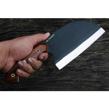 JNR Traders Cleaver Serbian Chef Knife 11.5" Handmade Full Tang Carbon Steel Cleaver for Meat Vegetables Cutting Chopping with Leather sheath 5510
