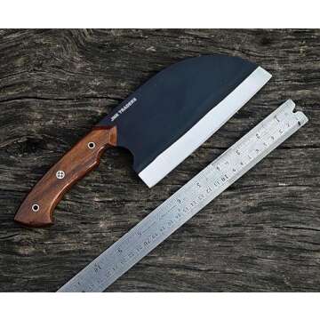 JNR Traders Cleaver Serbian Chef Knife 11.5" Handmade Full Tang Carbon Steel Cleaver for Meat Vegetables Cutting Chopping with Leather sheath 5510