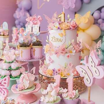 SAOROPEB 3D Butterfly Wall Decor 48 Pcs 4 Styles 3 Sizes, Pink Butterfly Birthday Decorations Pink R...
