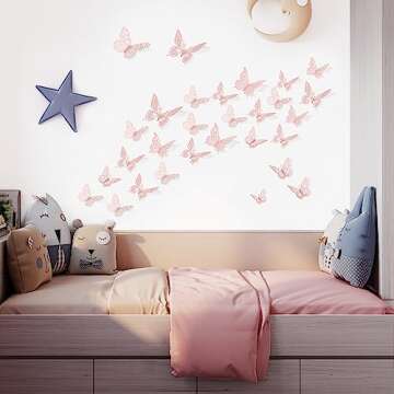 SAOROPEB 3D Butterfly Wall Decor 48 Pcs 4 Styles 3 Sizes, Pink Butterfly Birthday Decorations Pink Room Decor Butterfly Party Decorations Cake Decorations, Removable Wall Stickers (Pink)