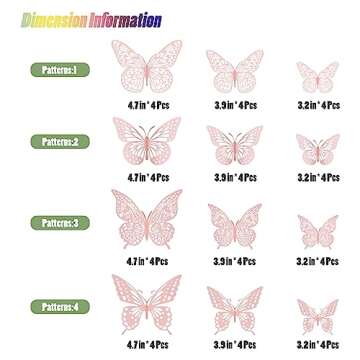 SAOROPEB 3D Butterfly Wall Decor 48 Pcs 4 Styles 3 Sizes, Pink Butterfly Birthday Decorations Pink Room Decor Butterfly Party Decorations Cake Decorations, Removable Wall Stickers (Pink)