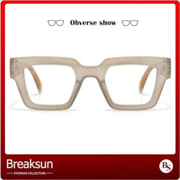 Breaksun Fashion Square Glasses for Women Men Blue Light Blocking Glasses Black Glasses Thick Frame Computer Eyewear (Grey)