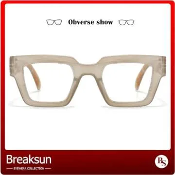 Breaksun Fashion Square Glasses for Women Men Blue Light Blocking Glasses Black Glasses Thick Frame Computer Eyewear (Grey)