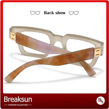 Breaksun Fashion Square Glasses for Women Men Blue Light Blocking Glasses Black Glasses Thick Frame Computer Eyewear (Grey)