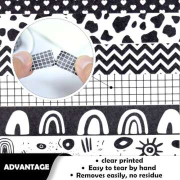 NIKOMIE 12 Rolls Washi Tape Set, Black & White Decorative Tape,15 mm Checkered Plaids Stripes Masking Tape for Journaling Supplies, Junk Journal, Scrapbooking, DIY Arts & Crafts,Gift Wrapping