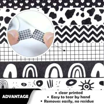 NIKOMIE 12 Rolls Washi Tape Set, Black & White Decorative Tape,15 mm Checkered Plaids Stripes Masking Tape for Journaling Supplies, Junk Journal, Scrapbooking, DIY Arts & Crafts,Gift Wrapping