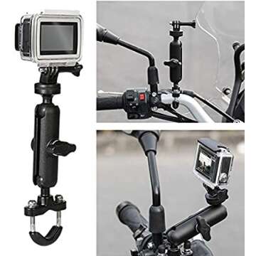 KARUIZI 360° Rotating Sports Camera Bracket,Motorcycle Mount for Go Pro Hero10/9/8/max/7/6/5/4 Action Camera Moto Bike Handlebar Mount,U-Shaped Handlebar Bracket (U- Handlebars)