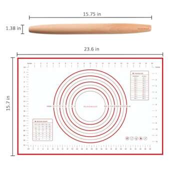 Muso Wood 15.75" Tapered Rolling Pin & Silicone Mat Set