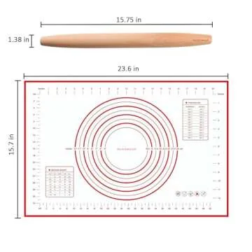 Muso Wood 15.75" Tapered Rolling Pin & Silicone Mat Set