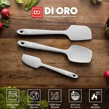 DI ORO Silicone Spatula Set - Rubber Kitchen Spatulas for Baking, Cooking, & Mixing - 600°F Heat-Resistant & BPA Free Silicone Scraper Spatulas for Nonstick Cookware - Dishwasher Safe (3pc, Stone)