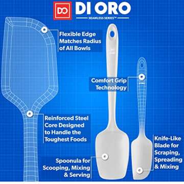 DI ORO Silicone Spatula Set - Rubber Kitchen Spatulas for Baking, Cooking, & Mixing - 600°F Heat-Resistant & BPA Free Silicone Scraper Spatulas for Nonstick Cookware - Dishwasher Safe (3pc, Stone)