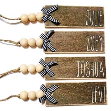 Wood Stocking Name Tags, Personalized Stocking Tags, Farmhouse Christmas Stocking Tag, White and Bla...