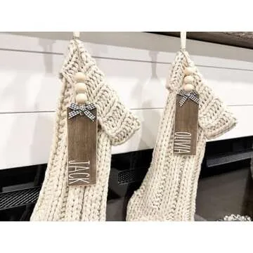 Wood Stocking Name Tags, Personalized Stocking Tags, Farmhouse Christmas Stocking Tag, White and Black Buffalo Check, (stockings not included)