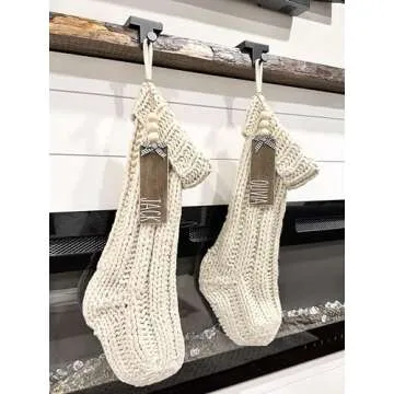 Wood Stocking Name Tags, Personalized Stocking Tags, Farmhouse Christmas Stocking Tag, White and Black Buffalo Check, (stockings not included)