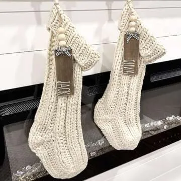 Wood Stocking Name Tags, Personalized Stocking Tags, Farmhouse Christmas Stocking Tag, White and Black Buffalo Check, (stockings not included)