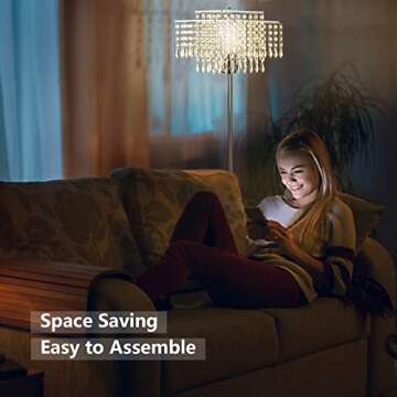 Mlambert Double-Layer Modern Lampshade Crystal Floor Lamp for Bedroom for Livingroom,Elegant Standing Lamp,61.57" Tall Pole Lamp,6W LED Bulb,Silver