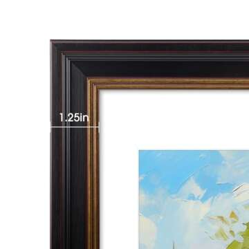 Golden State Art, 11x14 Black Photo Frame with Burgundy & Gold Trim, White Mat for 8x10 Pictures or Photos & Real Glass