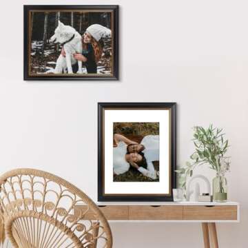 Golden State Art, 11x14 Black Photo Frame with Burgundy & Gold Trim, White Mat for 8x10 Pictures or Photos & Real Glass