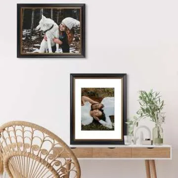 Golden State Art, 11x14 Black Photo Frame with Burgundy & Gold Trim, White Mat for 8x10 Pictures or Photos & Real Glass