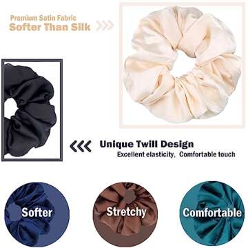 IVARYSS Big Scrunchies for Women Thick Hair, Premium Satin Softer than Silk, XL 6 Inch Extra Large S...
