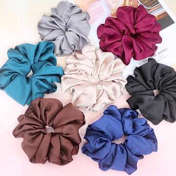 IVARYSS XL Satin Scrunchies for Thick Hair - 6 Pack