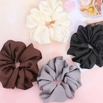 IVARYSS XL Satin Scrunchies for Thick Hair - 6 Pack