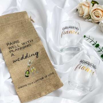 Engagement Gifts for Couples: Wine Glass Set & Bag