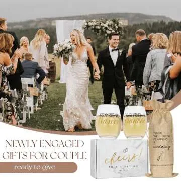 Elegant Engagement Gift Set for Couples Wine Glasses