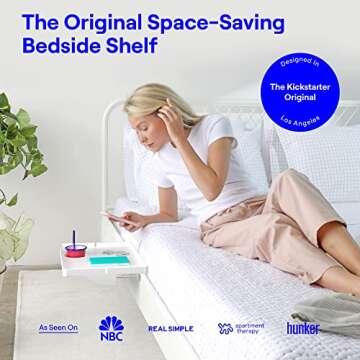 BedShelfie Bedside Shelf for Bunk Bed & Top Bunk, College Dorm Room Essentials, Loft Nightstand, Floating Bed Side Table Tray Storage, Dorm Room Decor, College Dorm Essentials - Wood White Cup Holder