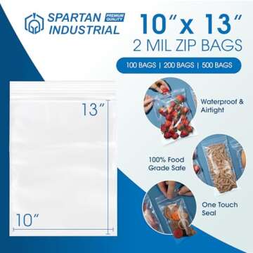 Spartan Industrial - 10" X 13" (100 Count) Quart Clear Reclosable Zip Plastic Poly Bags with Reseala...