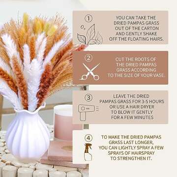 Osheng Natural Pampas Grass Decor Boho Home Decor Mix Bouquet Dried Flowers for Table Decor Wedding Floral Arrangements Rustic Decor 75pcs