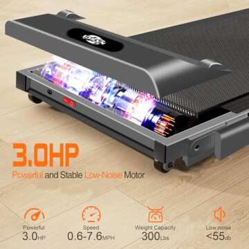 Folding Treadmill, 3.0HP Portable Foldable Treadmills for Home with 12 Preset Programs, LED Display, Compact Small Treadmill for Office, Walking Pad Treadmill, 300 LBS Capacity